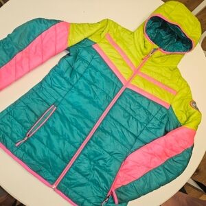 Spyder Women’s XL Neon Colorblock Puffer Ski Jacket Hooded